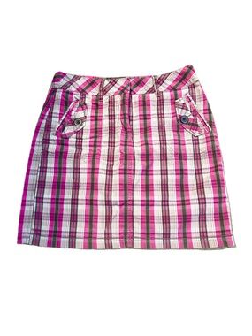 Y2k Pink Plaid Cotton Vintage Midi Mini Skirt Skort Button Detailing Pink Brown